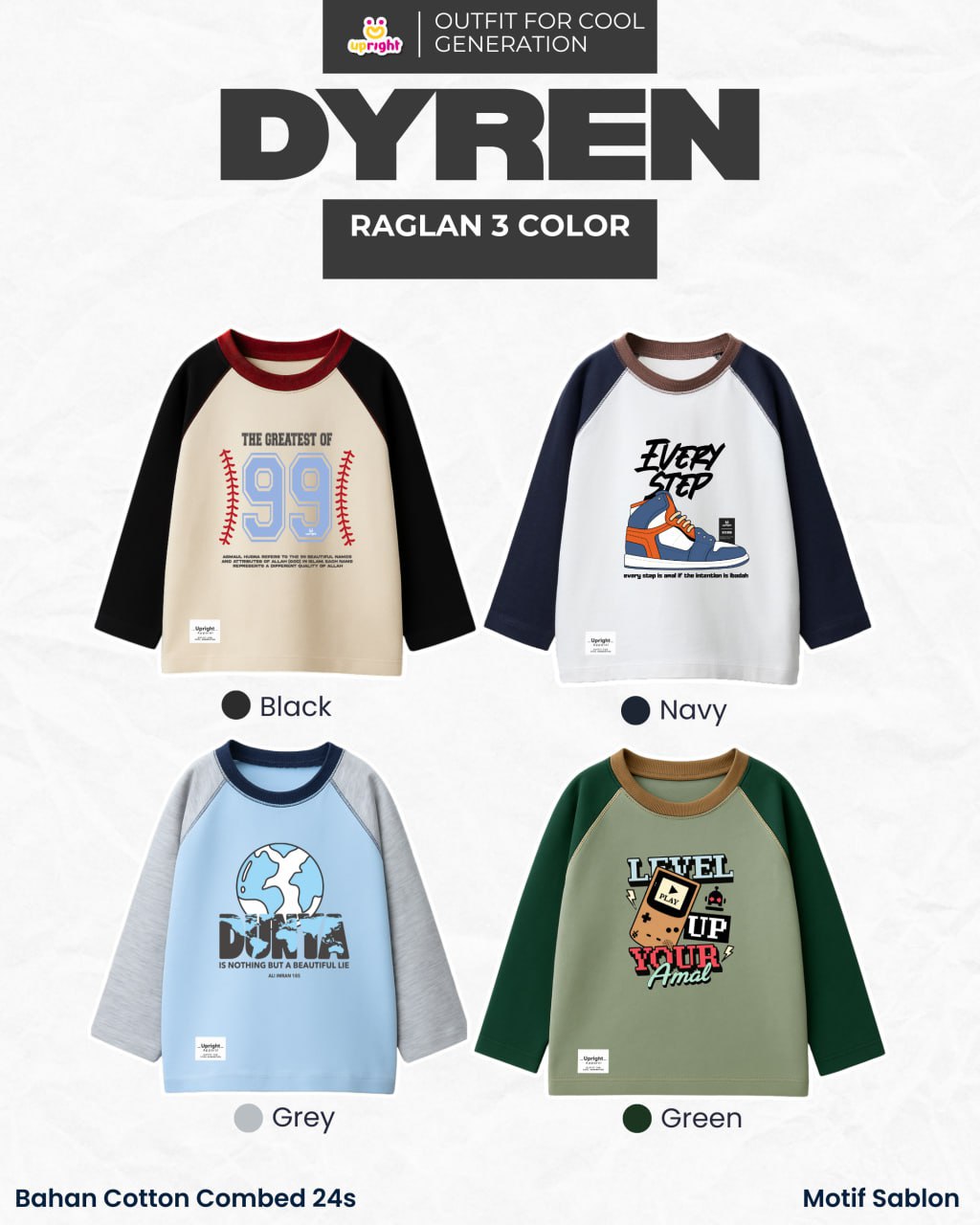 UR 98.4 KIDS GREEN ARMY DYREN LONGSLEEVE RAGLAN BY UPRIGHT