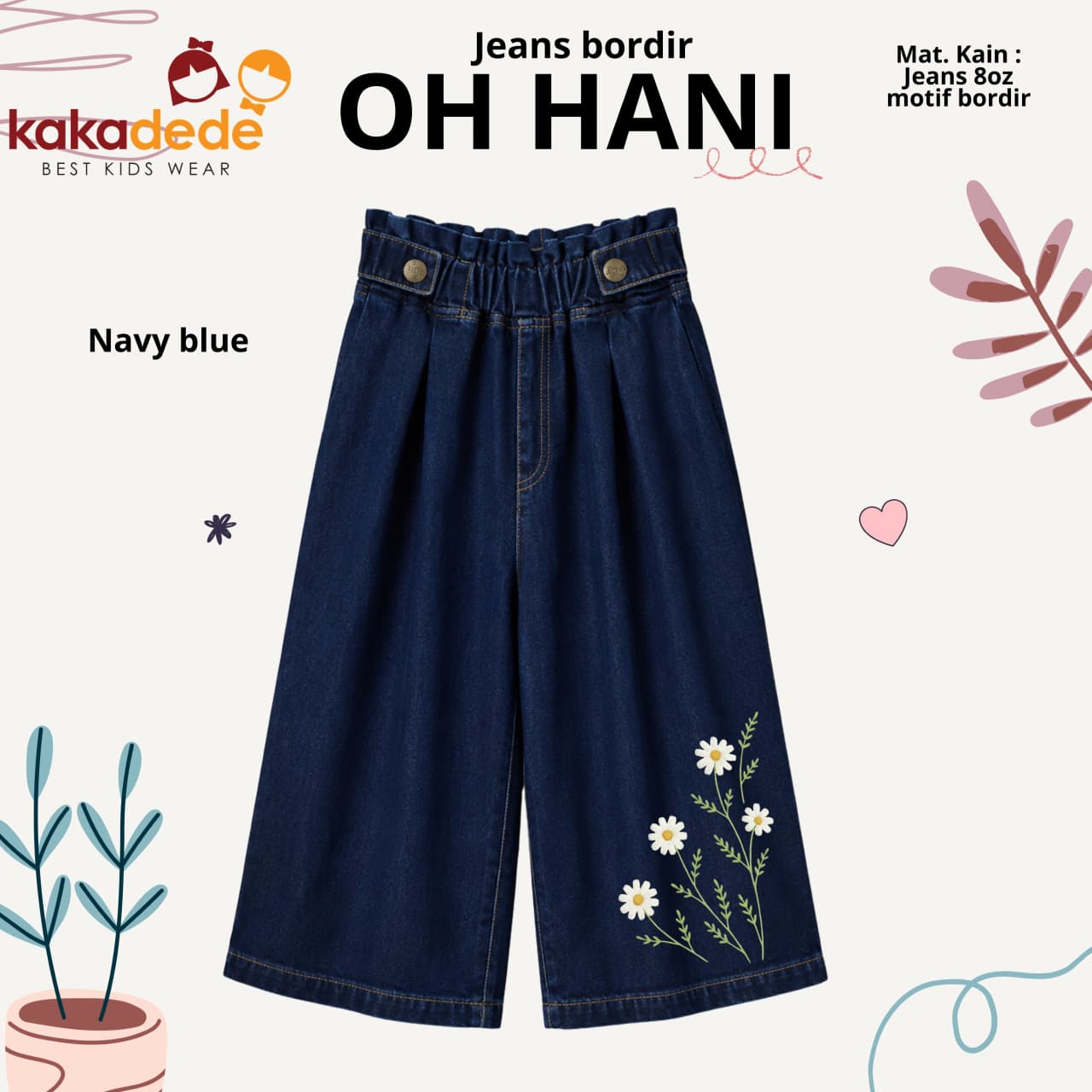 KD 223.2 NAVY BLUE SIZE 22 OH HANI JEANS BORDIR BY KAKADEDE